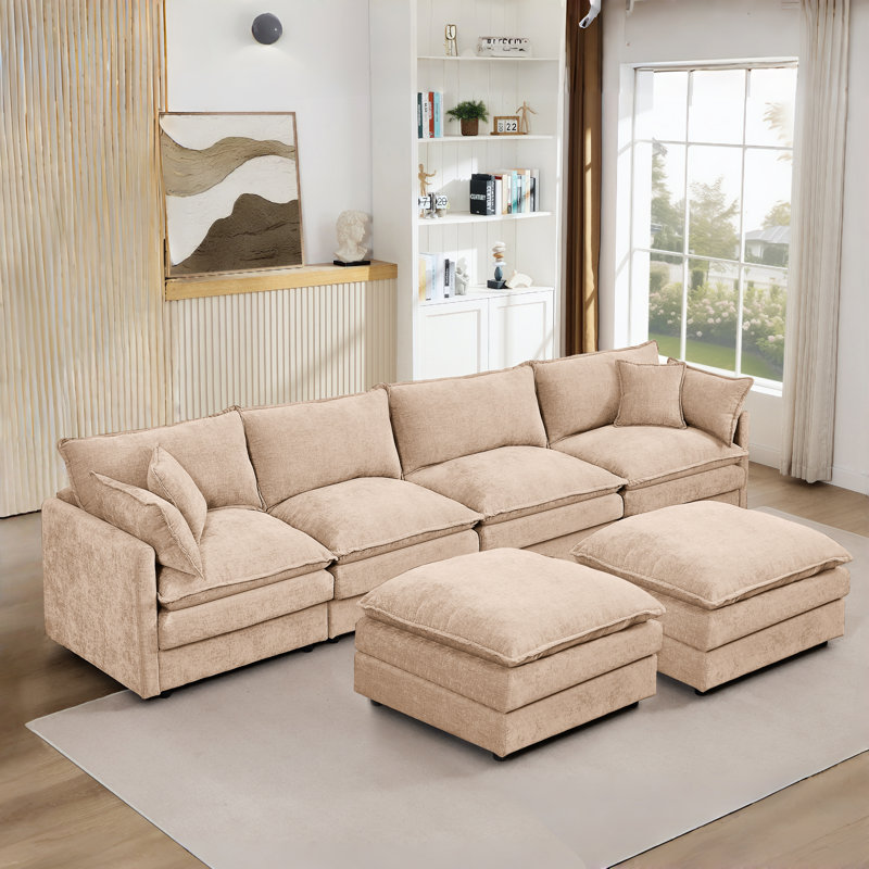 Canapé rembourré Cloud, canapé modulaire en U avec repose-pieds, Beige