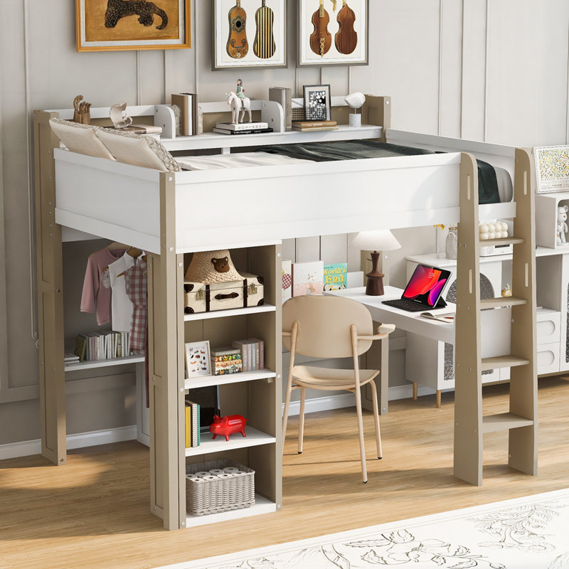 Lit mezzanine élégant avec bureau intégré et grand rangement parfait pour les chambres modernes et peu encombrantes