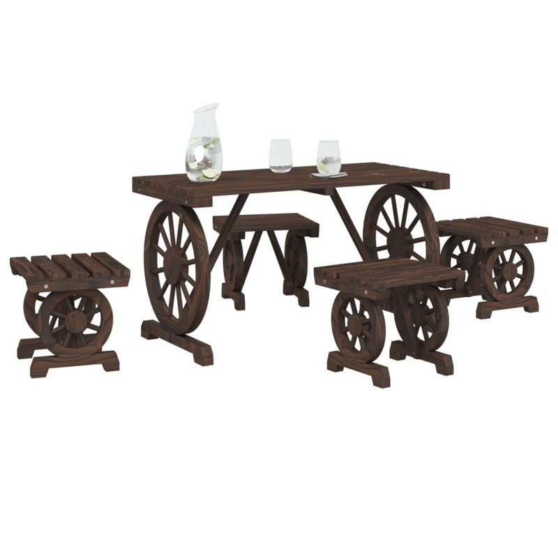 4 - Person Solid Wood Patio Dining Set Rectangular Table, Brown