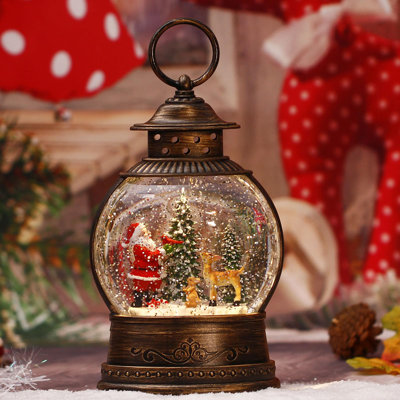 Lighted Musical Christmas Snow Globe Lantern - Santa Design, 6H Timer, USB/Battery Operated, Indoor Home Décor & Holiday Gift