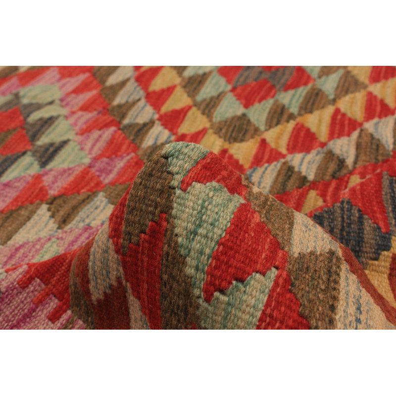 Tapis rose / rouge en laine tissé à plat à la main 5 pi 5 po x 8 pi 2 po Fairford