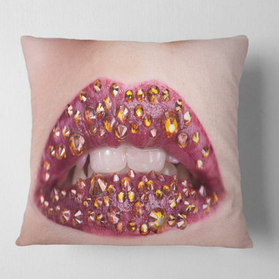 Close up of Woman Lips with Sequins Square Pillow Cover & Insert