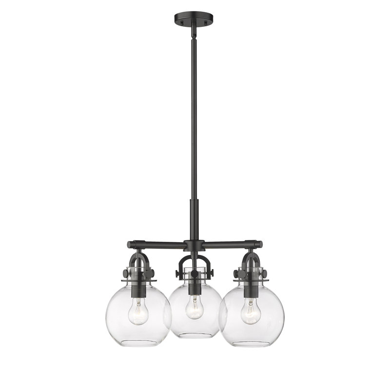 Luminaire suspendu sur tige 3 lumières Lantz, Transparent, Noir mat