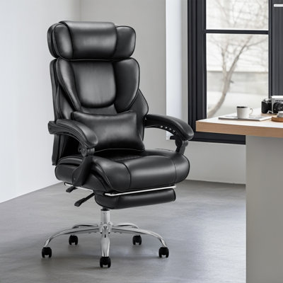High Back Thick Upholstered Soft Office Chair With Footrest And Support Pillow by Red Barrel Studio