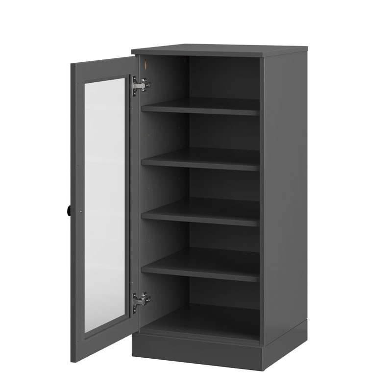 Armoire de rangement à chaussures 100% en bois massif à porte étroite en verre avec tablettes réglables, rangement empilable peu encombrant, l 16,5 po x H 35,75 po