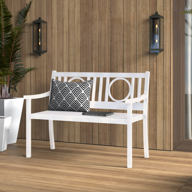 Banc d'extérieur blanc moderne 45 po avec structure en acier thermolaqué durable, Blanc