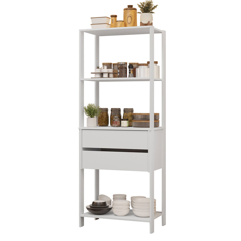 Armoire de rangement pour garde-manger avec 2 tiroirs et tablettes ouvertes Madesa, Blanc