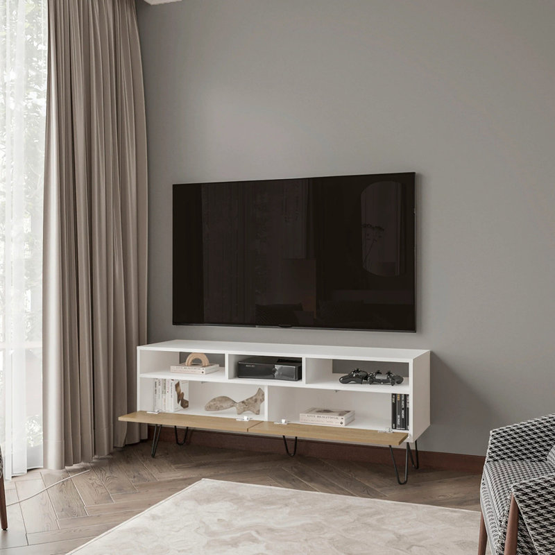 Meuble télé avec 2 portes et rangement ouvert