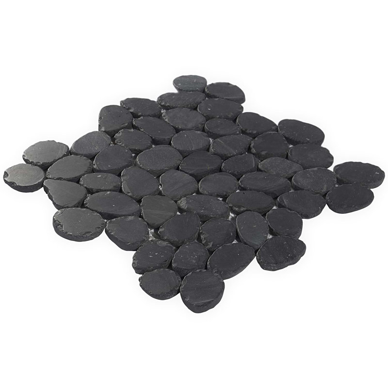 Nature 12x12 Round Honed Natural Stone Mosaic Tile, Alor Black