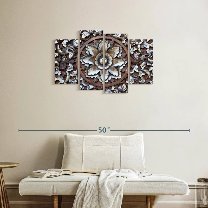 Fleur de bois sculptée Senne, H 22 po x l 36 po