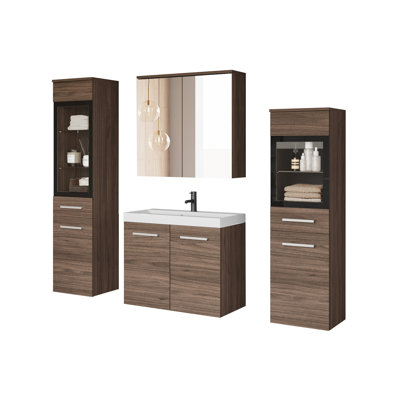 ‘MARIT II’ bathroom furniture set with washbasin, without LED lighting – Walnut Villa