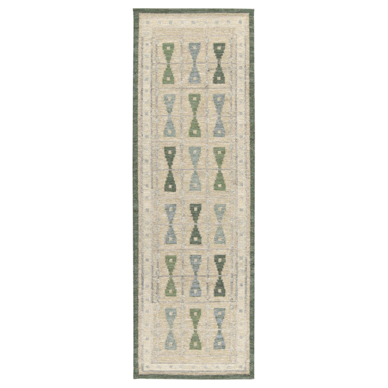 Scandinavian Wool Geometric Area Rug, Runner 3' x 12'