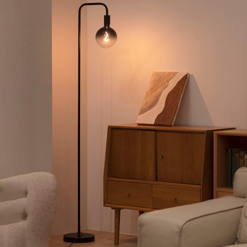 Floor Lamp For Living Room, Minimalist Industrial Standing Lamp With Modern Led Bulb, Black