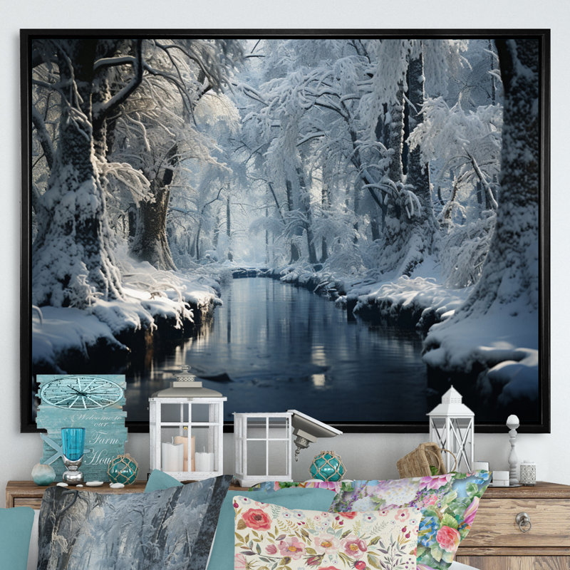 «Winter Silent Woods III - Winter Landscape», art mural, H 34 po x l 44 po x P 1,5 po, Cadre flottant noir