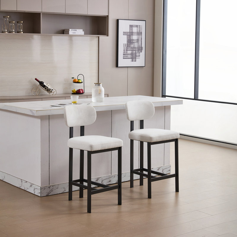 Ensemble de 2 chaises d'îlot de cuisine avec pieds en métal noir pour la salle à manger, Crème, crème