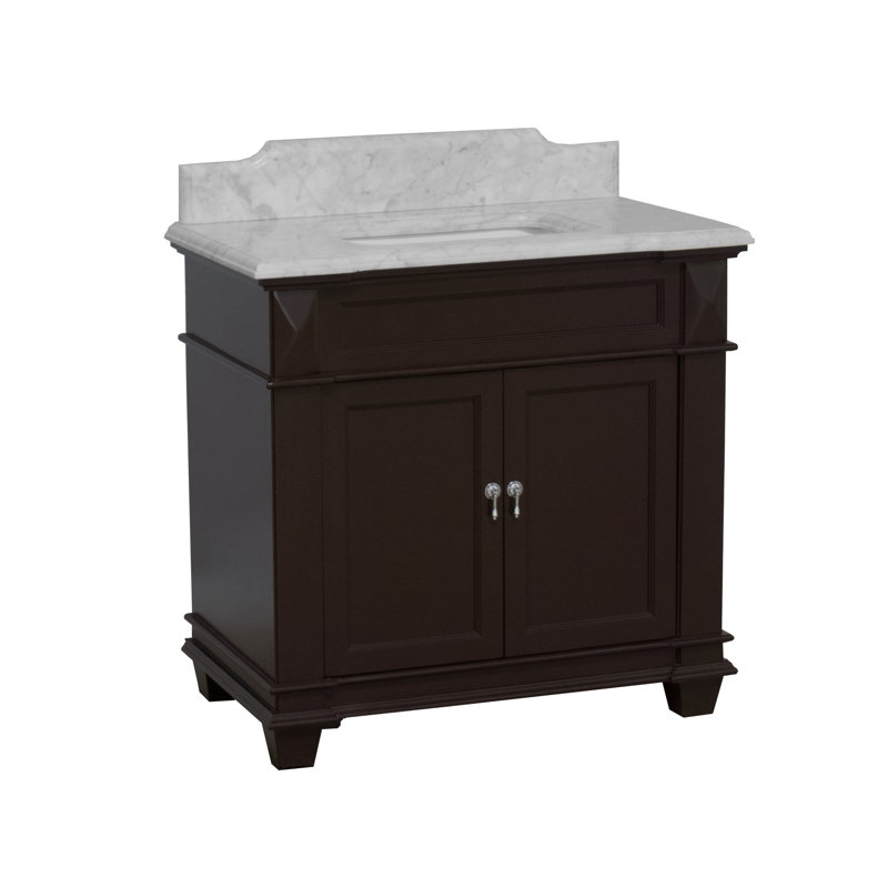 Ensemble de meuble-lavabo simple 36 po Aoibhin, Chocolat, Marbre de Carrare