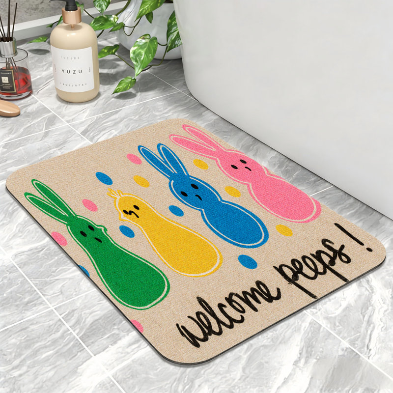 Adorable tapis de sol antidérapant 24 po x 36 po Welcome Peeps Bunny & Chick