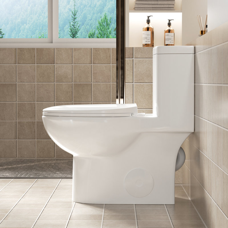 Comfortable Toilet With 17" Seat, 1.1/1.6 Dual Flush, Rimless Sanitary Basin, Quiet Gloss White 006 For Bathroom One Piece Hygienic Ceramic Silent
