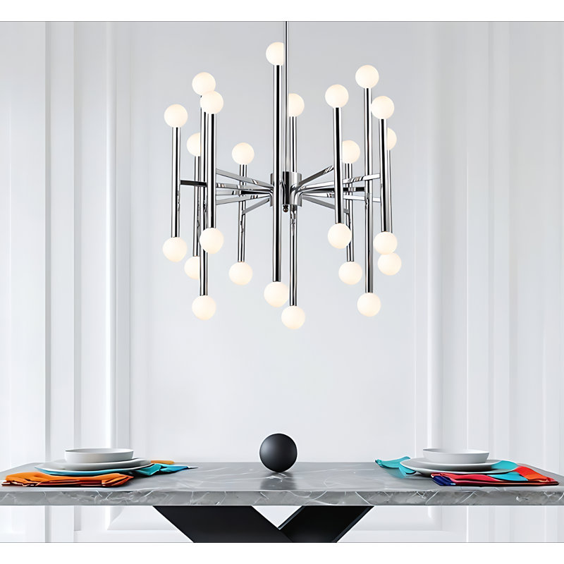 Kamaran 24 - Light Dimmable Sputnik Sculptural Glow Chandelier Hallway or Dining Room Low Voltage, Chrome