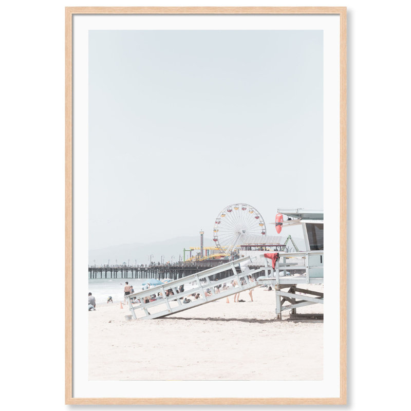 Santa Monica Lifeguard Tower Print by Carly Tabak, 18" W x 25" H, Natural Wood
