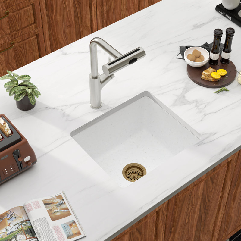 Quartz 18" X 16" Granite Composite Undermount Bar Sink Quartz Single Bowl Kitchen Wet Bar Sink, White