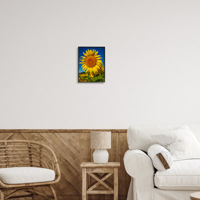 Summery Sunflower Plant Blooming Summertime Clear Sky by Steve Smith - Floater Frame Photograph on Canvas -  Stupell Industries, ao-555_fr_11x14