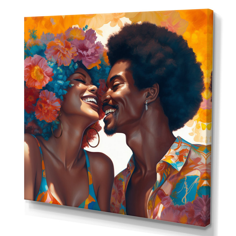Beautiful Black Couple In Love II - Art mural romantique, H 24 po x l 24 po x P 1 po, Toile tendue