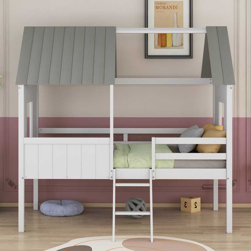 Lit avec rangement Paderborn, Blanc / Gris