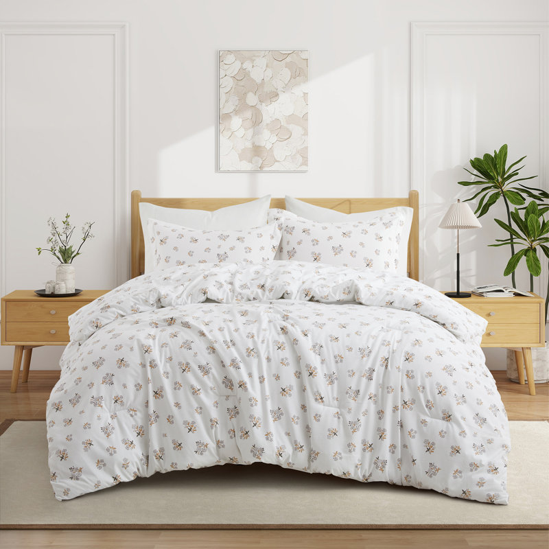 Ensemble d'édredon en duvet synthétique toutes saisons, Édredon très grand + 2 taies décoratives très , Floral blanc