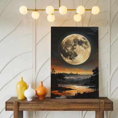 Wall Art Moonlit Home Canvassilhouetted Trees And Glowing Moon Art Canvas Ready To Hang Gallery Wrapped Home Decor Modern Design Decor