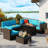 8-Piece Outdoor Rattan Patio Set with Fire Pit Table-318452416