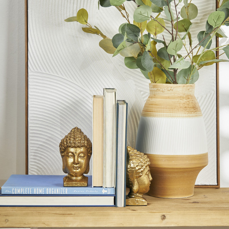 Metal Distressed Buddha Decorative Bookends Set, Gold