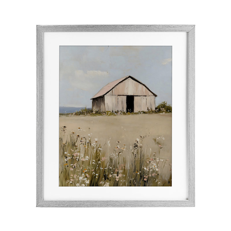 Joli paysage de grange, reproduction sous verre, conception de Franklyn Gregory, Cadre de ferme gris, H 16 po x l 13 po