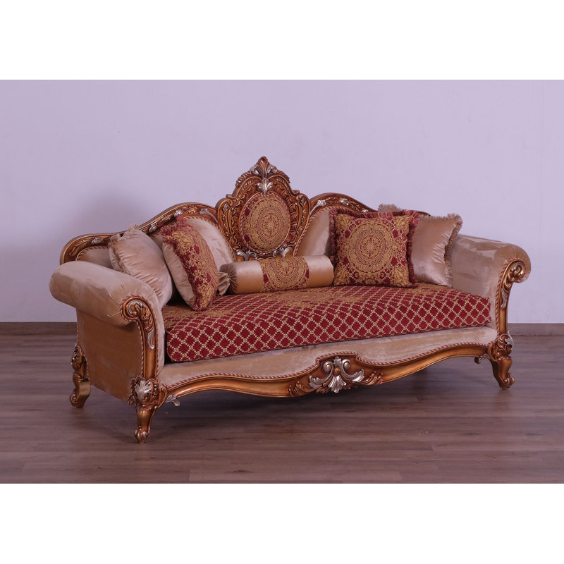 Sofa, 34" H x 70" W x 48" D, Red Burgundy/Gold