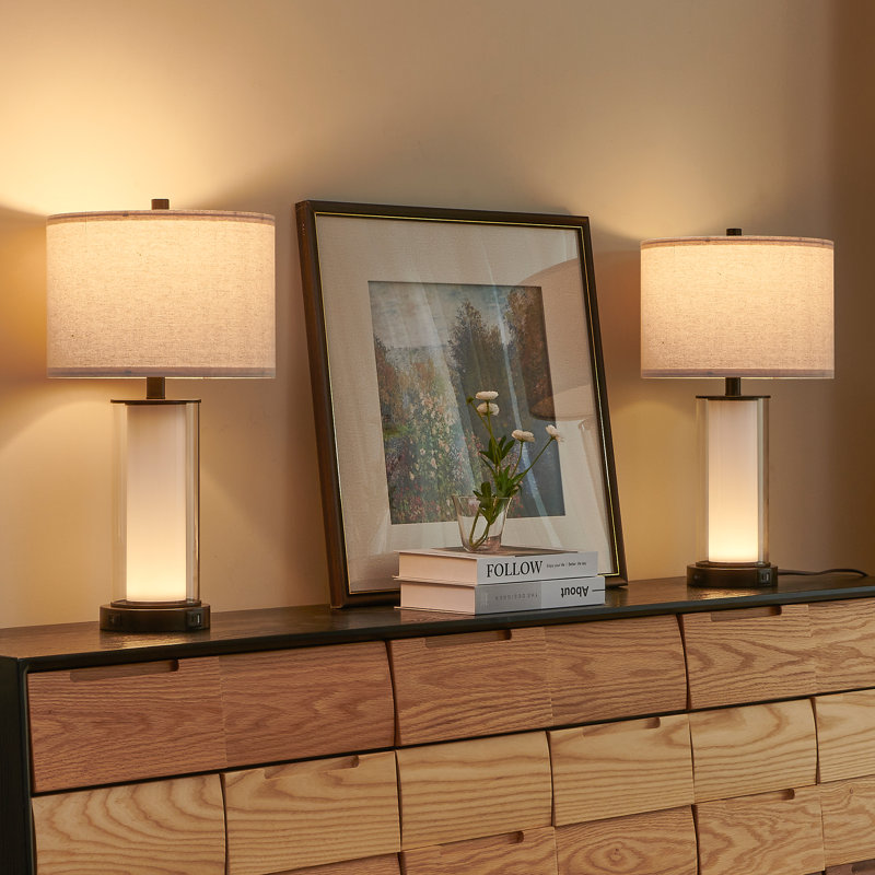 Glass USB Table Lamp Set With Built-in Night Light