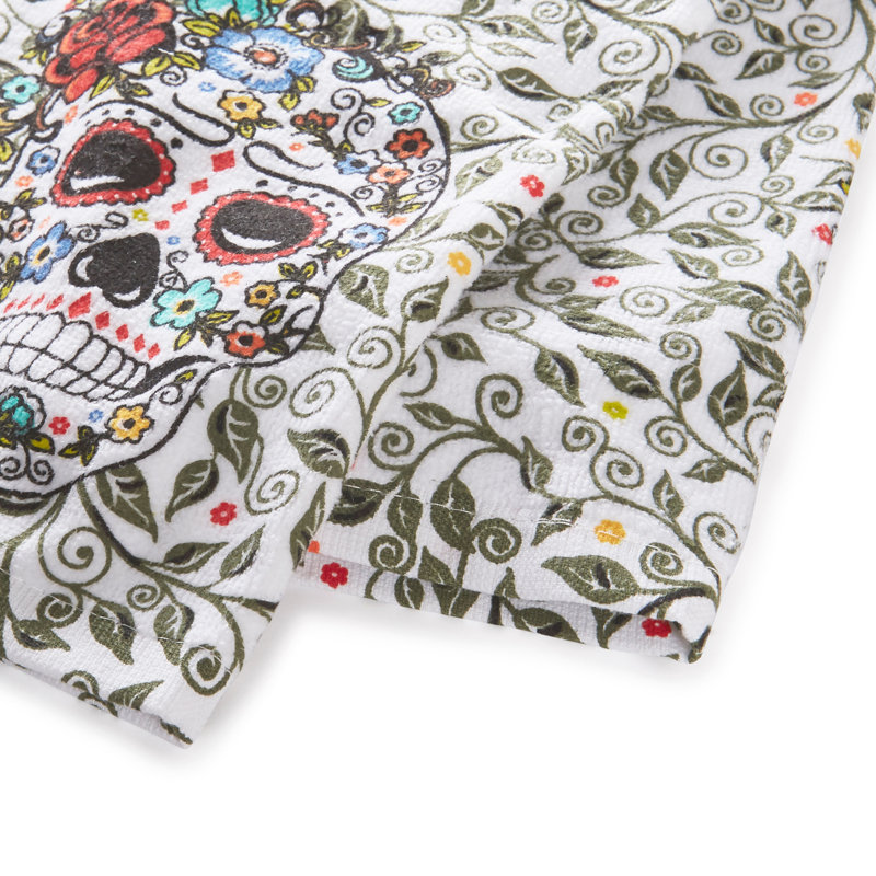 Fiesta Skull and Vine Tea Towel, Red/Green