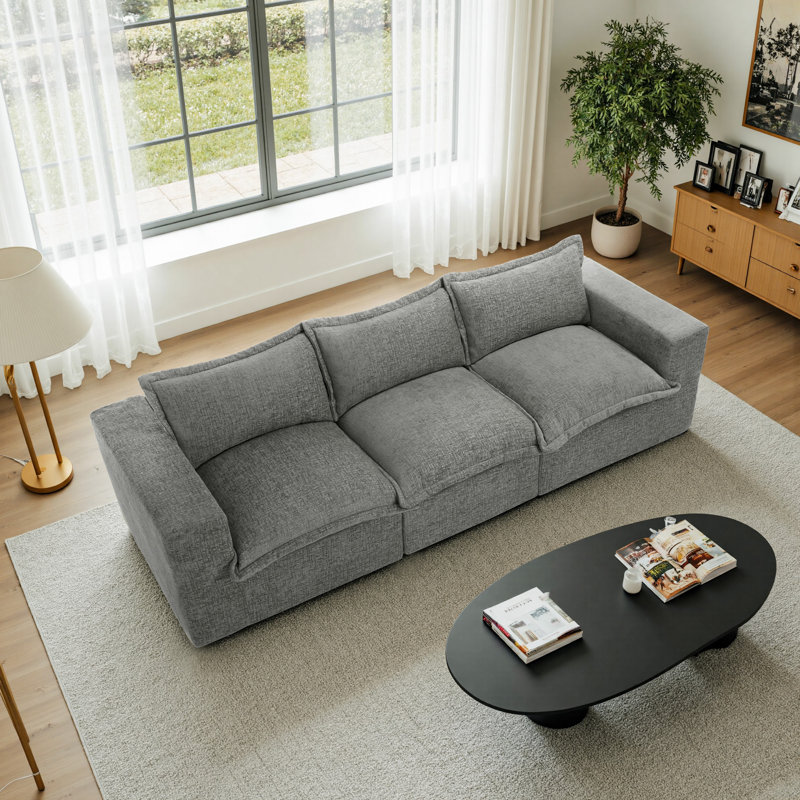 Canapé modulaire rembourré sans dossier en chenille avec dossier rembourré - entièrement comprimé, aucun assemblage requis, 3