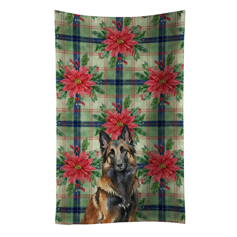 Belgian Tervuren Christmas PoinsettIas Kitchen Towel, Brown/Black Belgian Tervuren