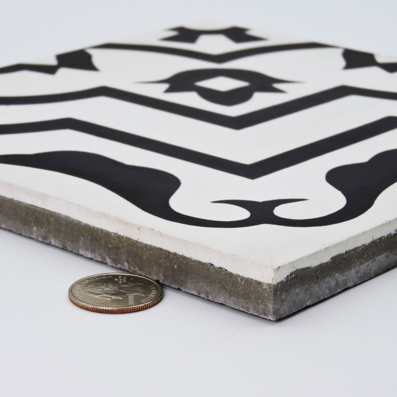 Carreau de mur et de sol à motif ciment 8 po x 8 po Taza, Blanc / Noir