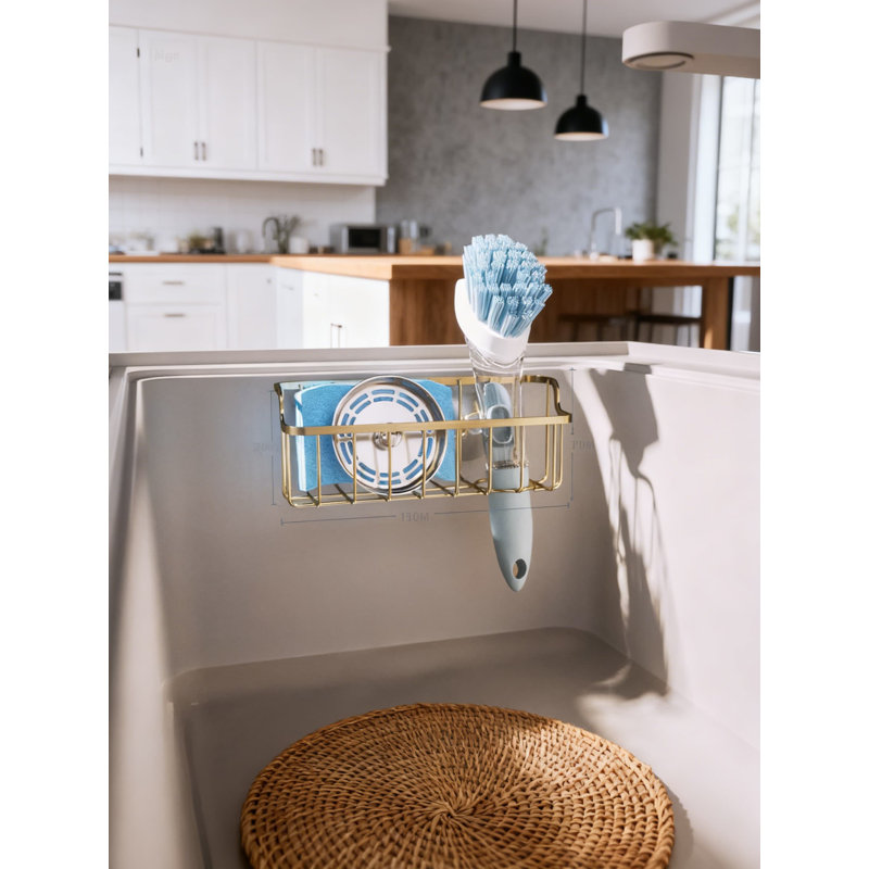 Porte-éponge en acier inoxydable pour évier de cuisine, échelle 2 en 1 avec porte-brosse, 2 méthodes d'installation (ventouses et crochet adhésif), organisateur d'évier antirouille pour un séchage rapide et un gain de place