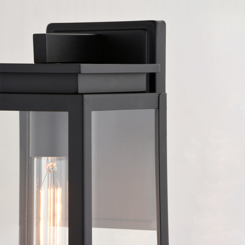 Tametria 15.75 in. H 1-Light Matte Black Transitional Outdoor Wall Sconce made of Durable Metal, Clear Glass Shade, LED Compatible, Use for Exterior Porch Patio Front Door or Garage