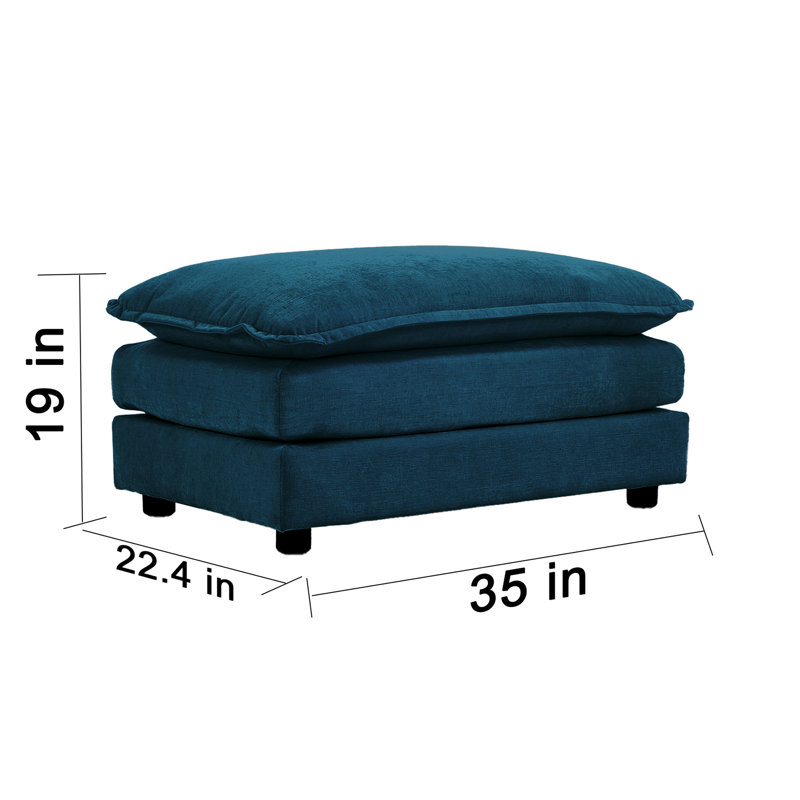 Repose-pieds rembourré Farsad, Bleu, H 19 po x l 35 po x P 22,4 po