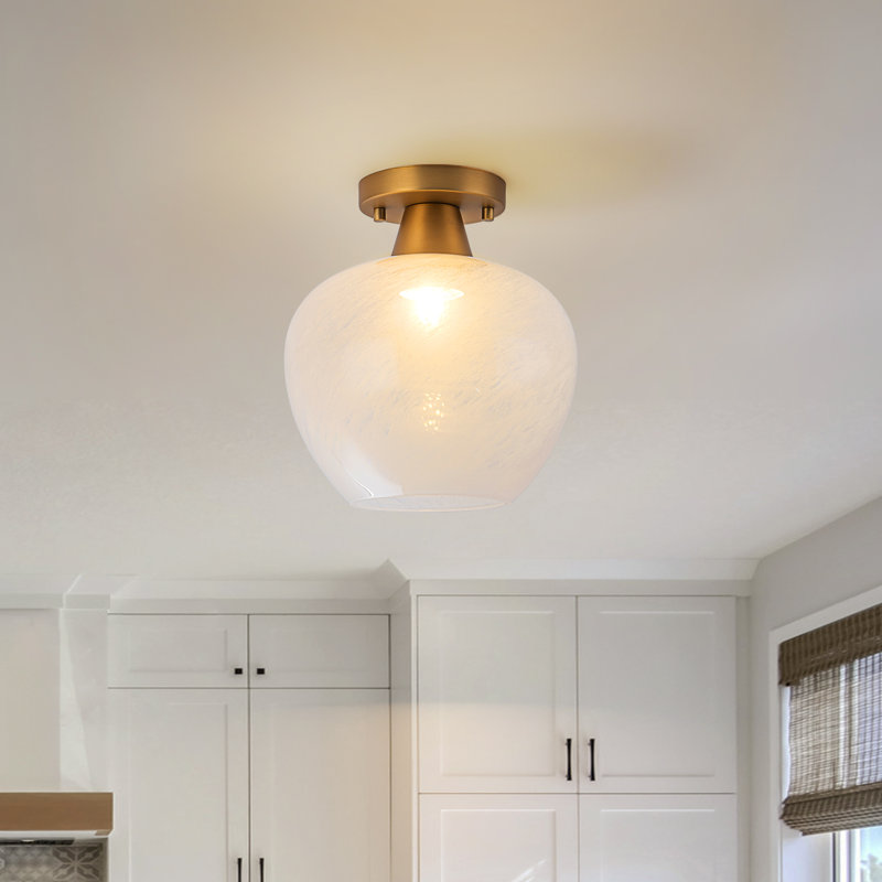 Single Light Frosted Glass Semi Flush Mount, Clear, Transparent Glass