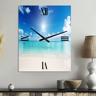 Sable et bleu mer des Caraïbes - Horloge murale plage en métal