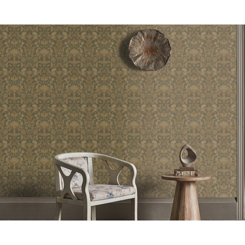 Elegance Collection Floral Stripe Shimmer Finish Wallpaper Roll, Gray