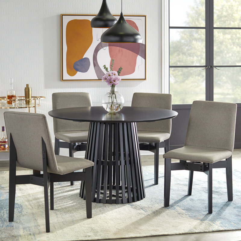 Parisi Pedestal Dining Set, Black, 5 Pieces: 1 Table, 4 Chairs