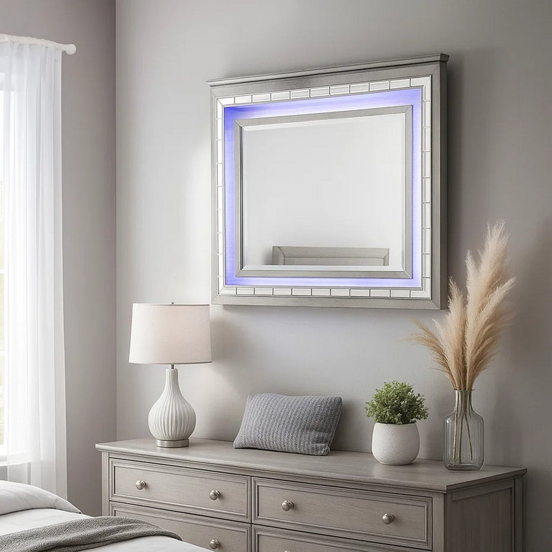 Miroir grossissant avec commode en chêne gris clair