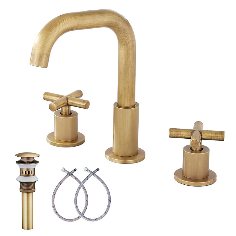 Widespread 2-handle Bathroom Faucet with Drain Assembly, Antique Brass