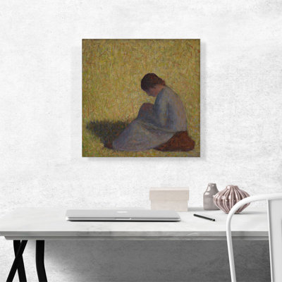 "Paysanne assise dans l'herbe" par Georges Seurat, reproduction d'art sur toile tendue
