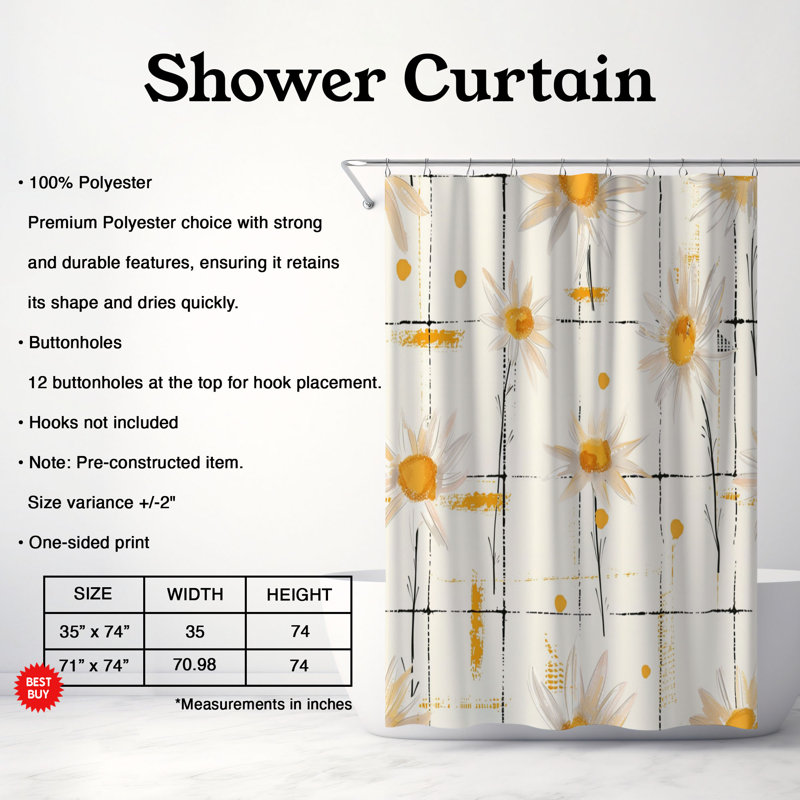 Rideau de douche Daisy, H 74 po x l 71 po